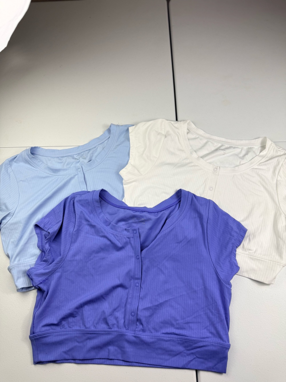 Aerie Women's Ribbed Short Sleeve Henley Crop Top - Blue, Light Blue, White